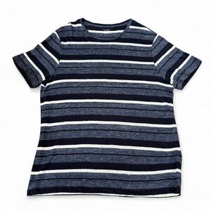Club Monaco Men's XL Linen Short Sleeve T Shirt Blue Stripe Lightweight Crewneck